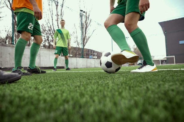 Thq legs of soccer football player