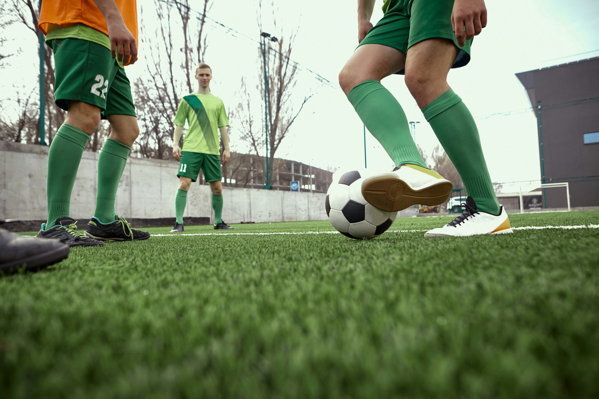 Thq legs of soccer football player